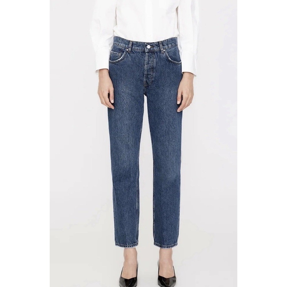 ANINE BING Benson High Rise Straight Leg Jeans Marine Blue Size 27 M $290